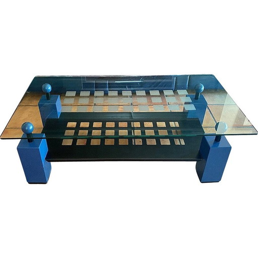 Vintage geometrische blauwe salontafel, 1980