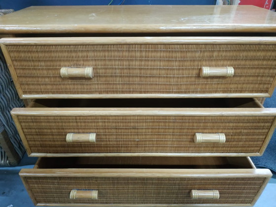 Image 1 of Vintage Boho Rotan Ladekast Dressoir (Del Vera Style)