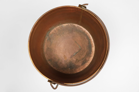 Image 1 of Grote roodkoperen ketel met handvat, Frankrijk, 1850S