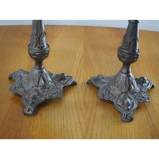 Image 1 of Paar vintage metalen en glazen tafellampen