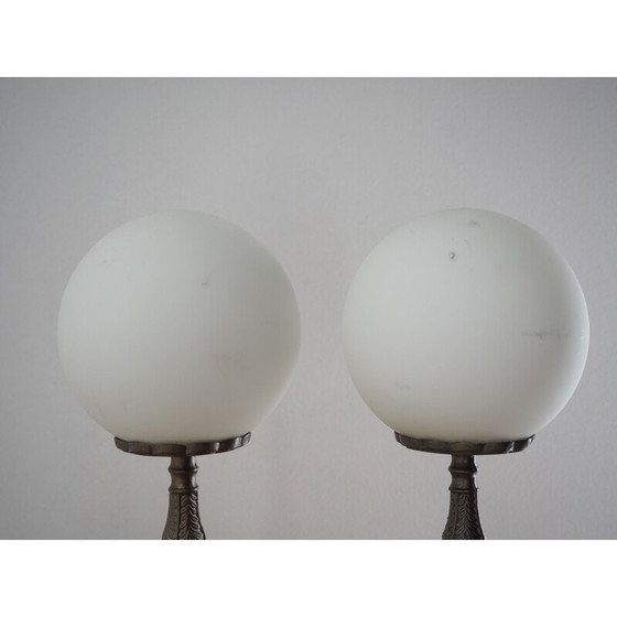 Image 1 of Paar vintage metalen en glazen tafellampen