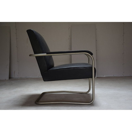 Image 1 of Vintage zwart lederen fauteuil B36 van Marcel Breuer 1930