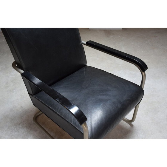 Image 1 of Vintage zwart lederen fauteuil B36 van Marcel Breuer 1930