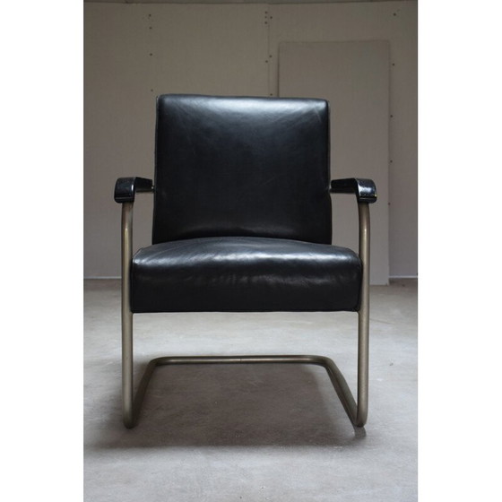 Image 1 of Vintage zwart lederen fauteuil B36 van Marcel Breuer 1930