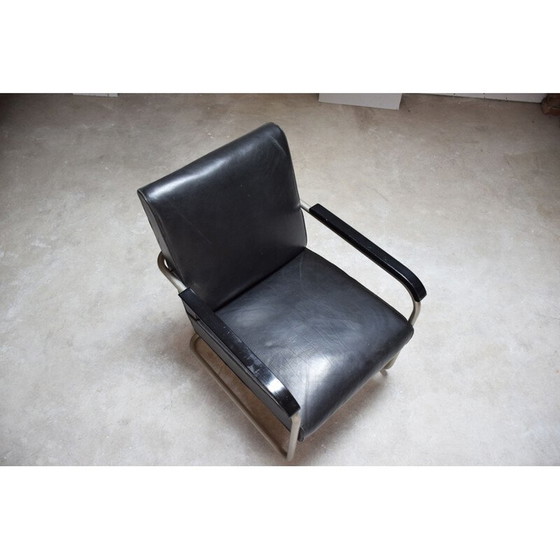 Image 1 of Vintage zwart lederen fauteuil B36 van Marcel Breuer 1930