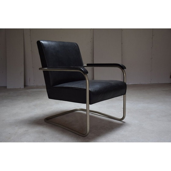 Image 1 of Vintage zwart lederen fauteuil B36 van Marcel Breuer 1930