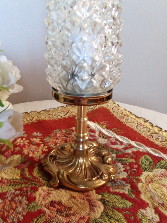 Image 1 of Retro Chique brons en taps toelopende glazen Diamond Point tafellamp