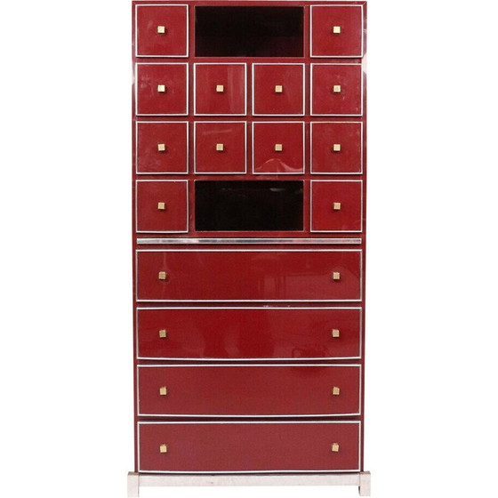 Image 1 of Vintage rood secretaire in messing, chroom en lak van Michel Pigneres, Frankrijk 1970