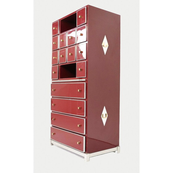 Image 1 of Vintage rood secretaire in messing, chroom en lak van Michel Pigneres, Frankrijk 1970