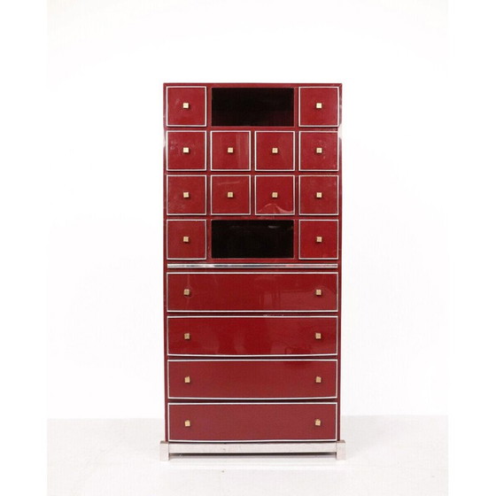 Image 1 of Vintage rood secretaire in messing, chroom en lak van Michel Pigneres, Frankrijk 1970