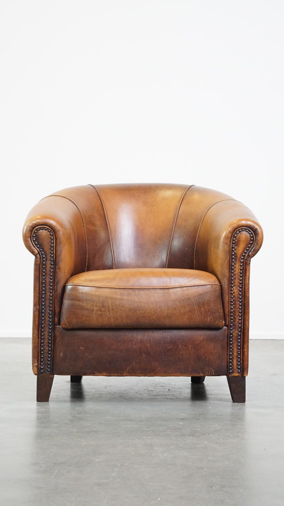 Image 1 of Clubfauteuil Gemaakt Van Schapenleer 