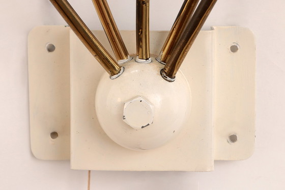 Image 1 of Vintage Wandlamp met 5 Lampjes - Messing Metaal,1960 Denemarken