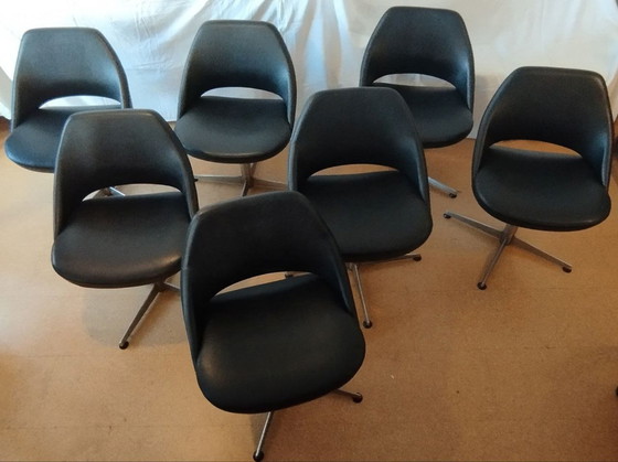 Image 1 of 7X Wilde+Spieth draaibare leren fauteuil model S 613 ca 1970, zeer zeldzaam, vintage