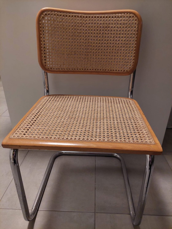 Image 1 of 4x Vintage webbing Stoelen Beukenhout Chroom