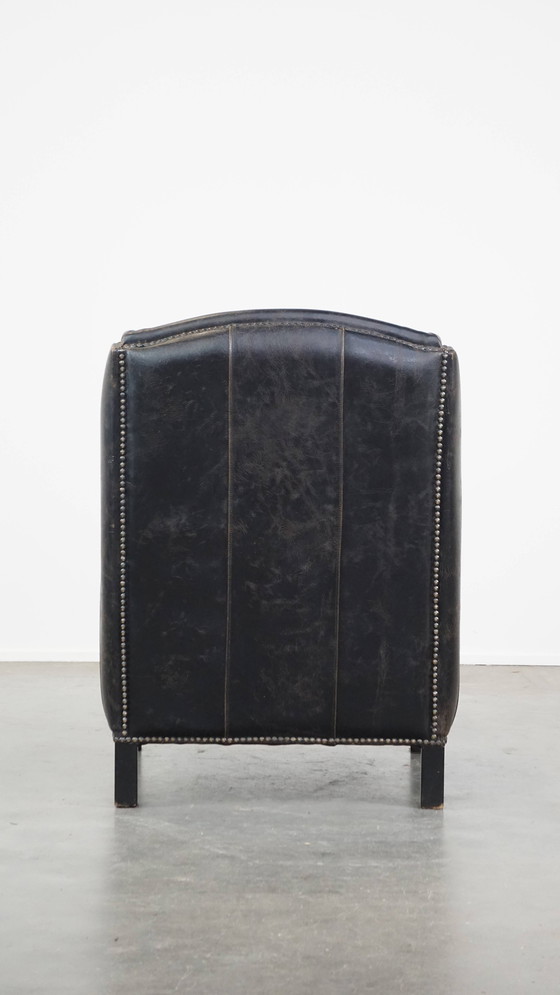 Image 1 of Zwarte Rundleren Fauteuil