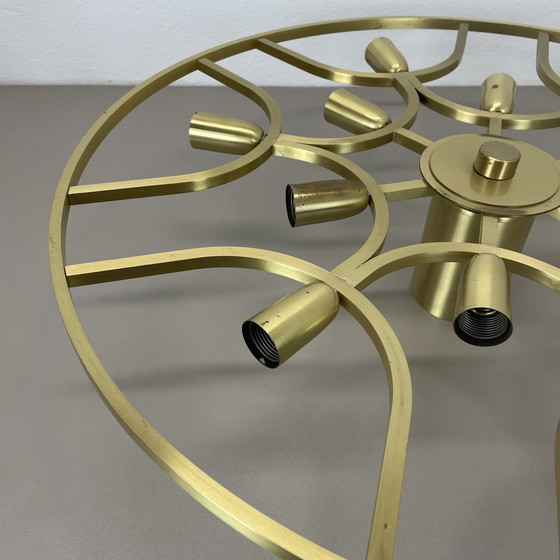Image 1 of Grote 64cm messing 12 bollen Stilnovo stijl plafondlamp, Italië 1960S