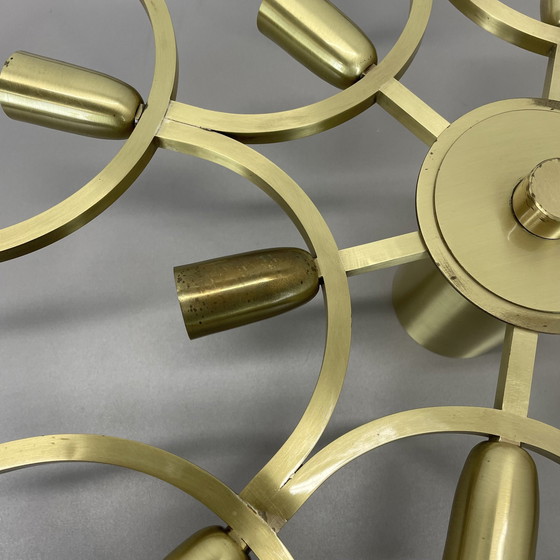 Image 1 of Grote 64cm messing 12 bollen Stilnovo stijl plafondlamp, Italië 1960S