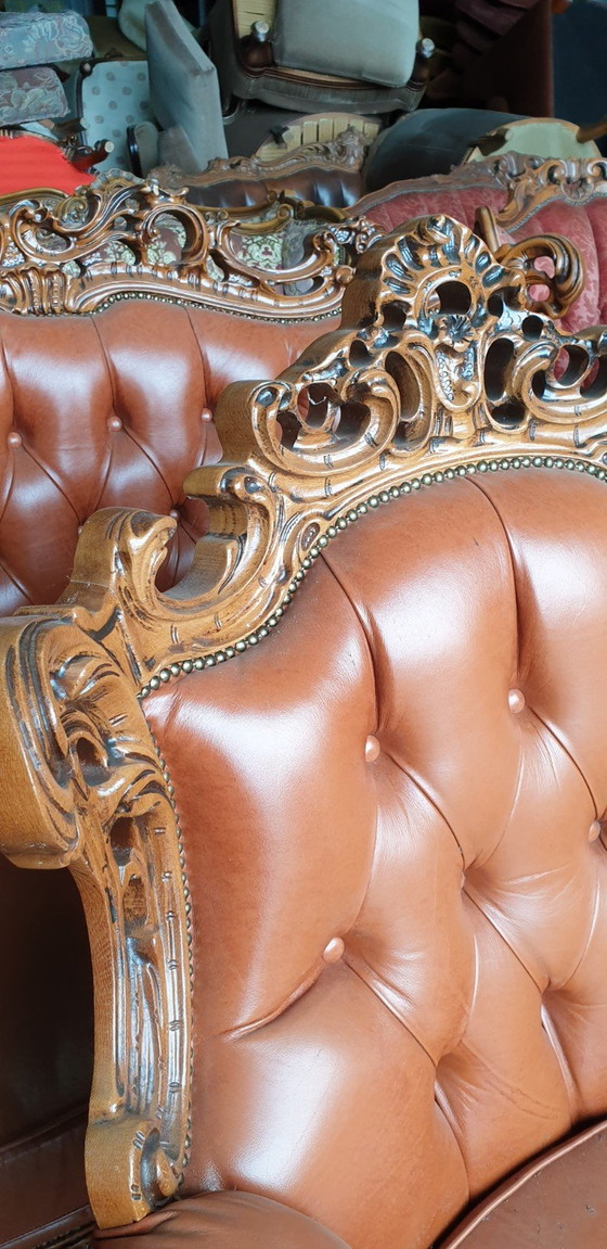 Image 1 of Italiaanse Chesterfield Barok Leder Bankstel 