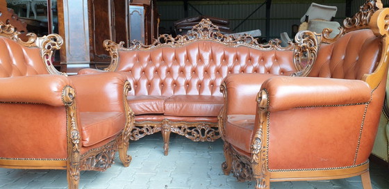 Image 1 of Italiaanse Chesterfield Barok Leder Bankstel 