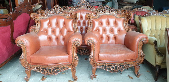 Image 1 of Italiaanse Chesterfield Barok Leder Bankstel 