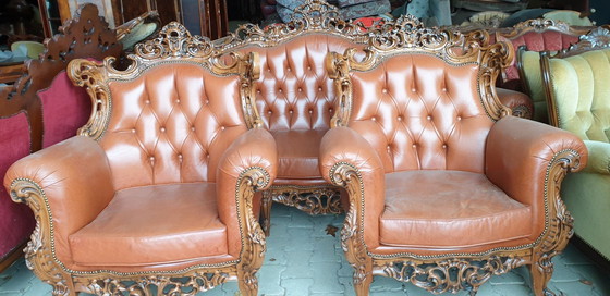 Image 1 of Italiaanse Chesterfield Barok Leder Bankstel 