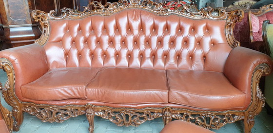 Image 1 of Italiaanse Chesterfield Barok Leder Bankstel 