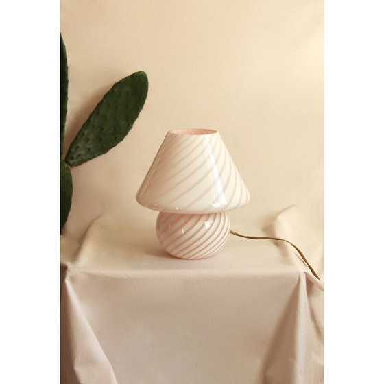 Image 1 of Vintage Roze Murano Zwier Paddestoel Lamp Italië 1970