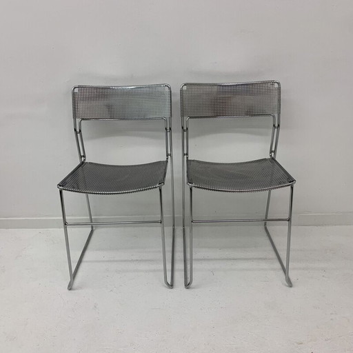 Paar vintage minimalistische Arrben Italy Sultana stapelbare eetkamerstoelen, jaren 1970