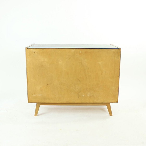 Image 1 of Vintage eiken en zwart glazen dressoir, Tsjecho-Slowakije 1960