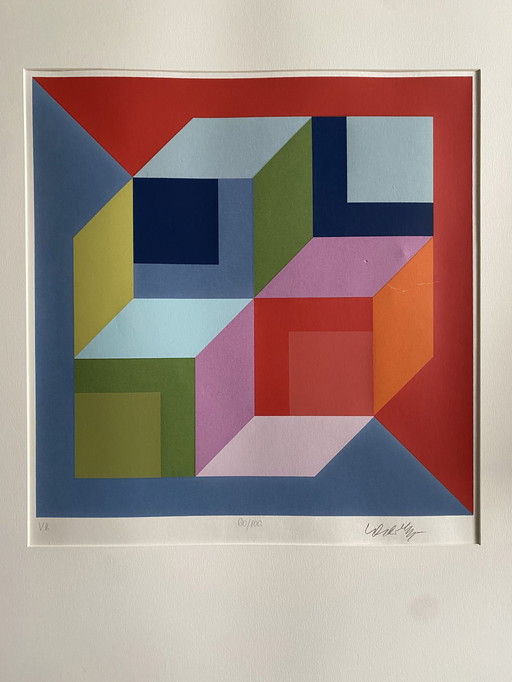 Victor Vasarely. Kleurenlitho, gesigneerd Vasarely.