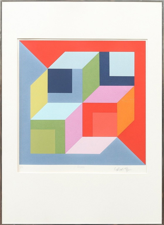 Image 1 of Victor Vasarely. Litho in kleuren, gesigneerd Vasarely.