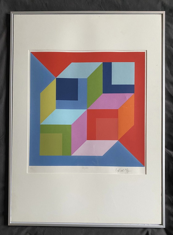 Image 1 of Victor Vasarely. Kleurenlitho, gesigneerd Vasarely.