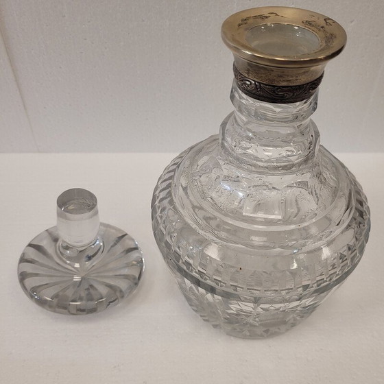 Image 1 of Vintage karaf van geslepen glas met zilveren hals, Frankrijk