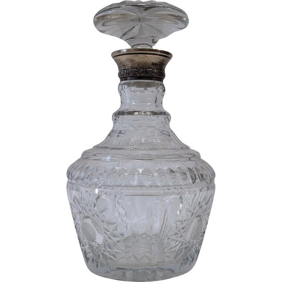 Image 1 of Vintage karaf van geslepen glas met zilveren hals, Frankrijk