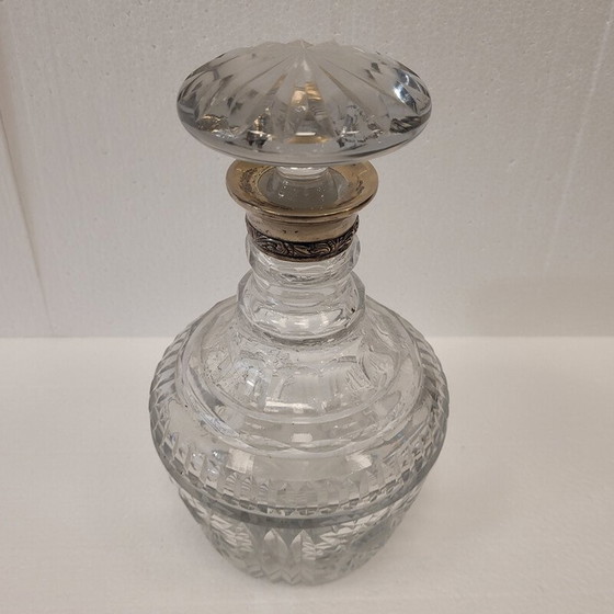 Image 1 of Vintage karaf van geslepen glas met zilveren hals, Frankrijk