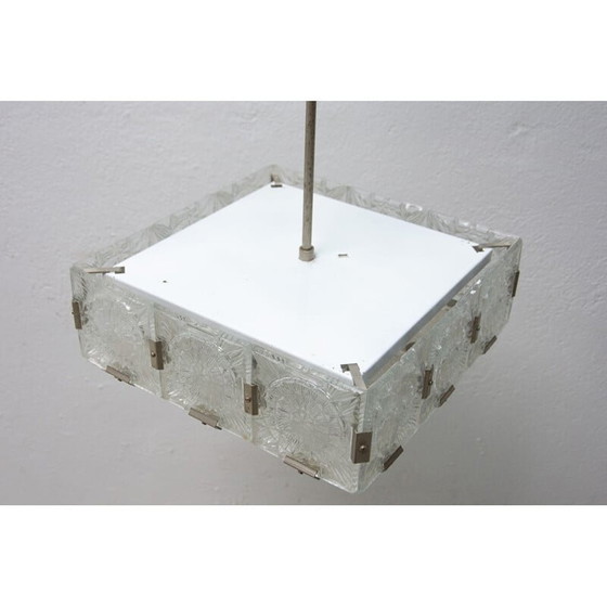 Image 1 of Vintage glazen en verchroomd stalen hanglamp van Kamenický Senov, Tsjecho-Slowakije 1970