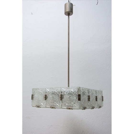 Image 1 of Vintage glazen en verchroomd stalen hanglamp van Kamenický Senov, Tsjecho-Slowakije 1970