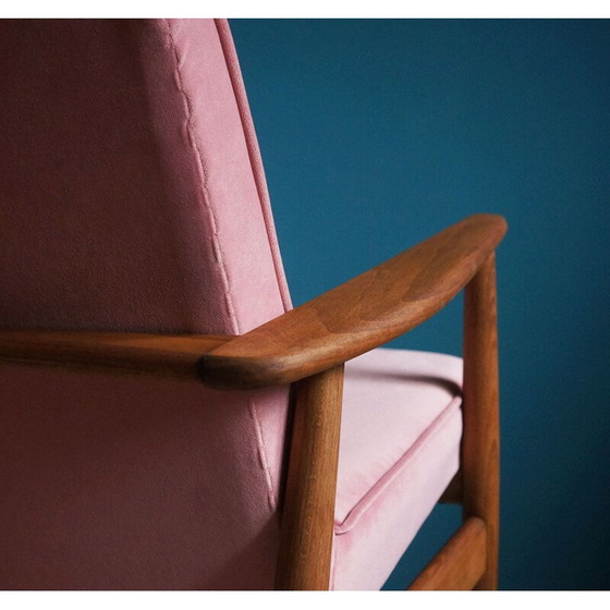 Image 1 of Vintage fauteuil, roze fluwelen bekleding, jaren 1960