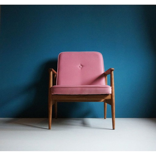 Vintage fauteuil, roze fluwelen bekleding, jaren 1960