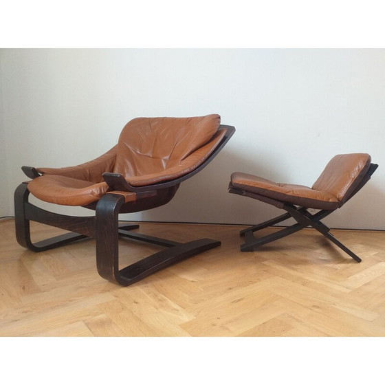 Image 1 of Fauteuil met vintage voetenbank kroken door Ake Fribytter voor Nelo, Zweden 1970