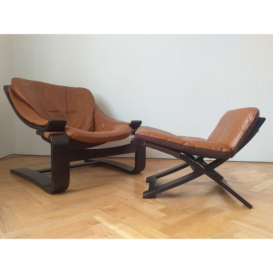 Image 1 of Fauteuil met vintage voetenbank kroken door Ake Fribytter voor Nelo, Zweden 1970