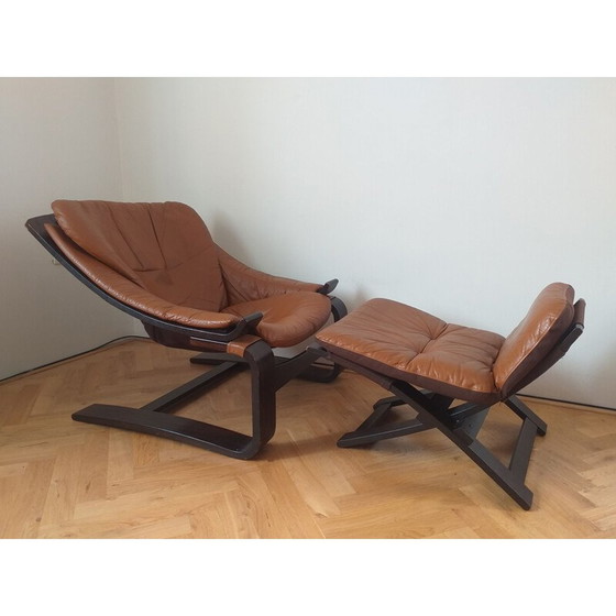 Image 1 of Fauteuil met vintage voetenbank kroken door Ake Fribytter voor Nelo, Zweden 1970
