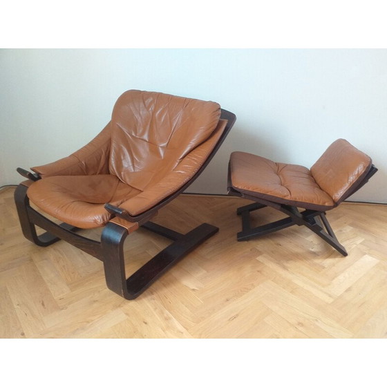 Image 1 of Fauteuil met vintage voetenbank kroken door Ake Fribytter voor Nelo, Zweden 1970