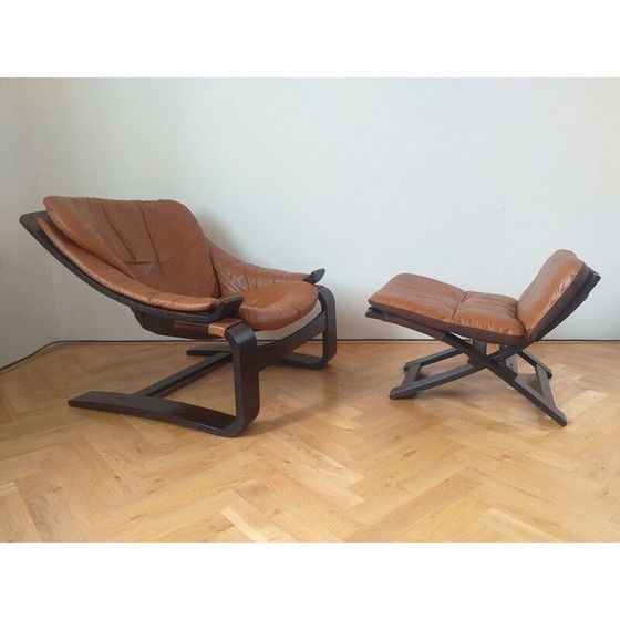 Image 1 of Fauteuil met vintage voetenbank kroken door Ake Fribytter voor Nelo, Zweden 1970