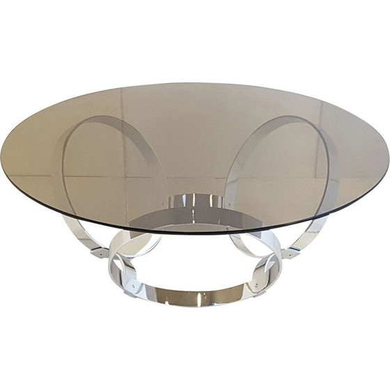 Image 1 of Vintage salontafel van staal en glas, 1970