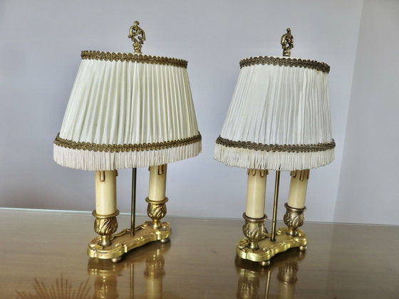 Image 1 of Paar Empire stijl verguld bronzen Bouillotte lampen