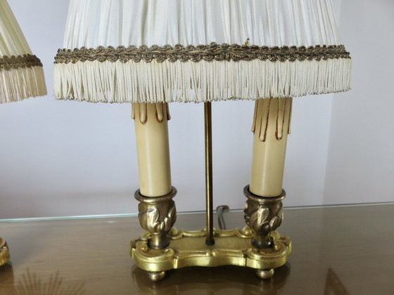 Image 1 of Paar Empire stijl verguld bronzen Bouillotte lampen