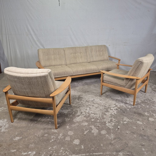 Vintage Scandinavische Stijl 3-Zits Bank + 2X Fauteuil 60'S