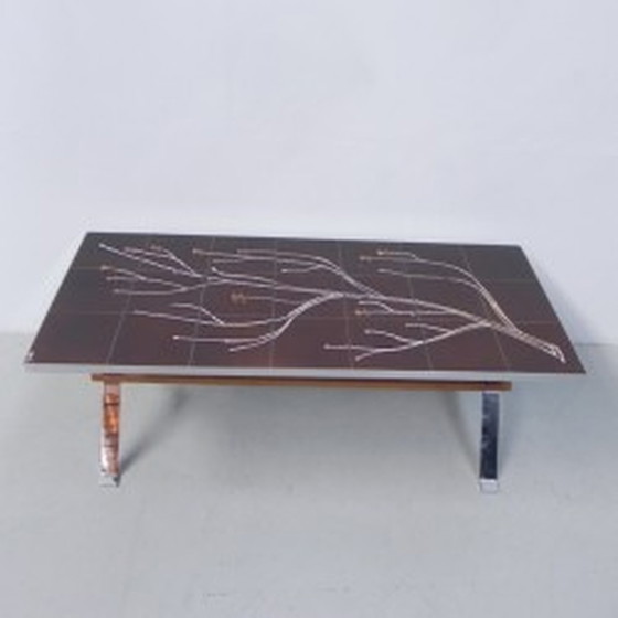 Image 1 of Vintage Adri tegeltafel verchroomd onderstel - jaren 1960