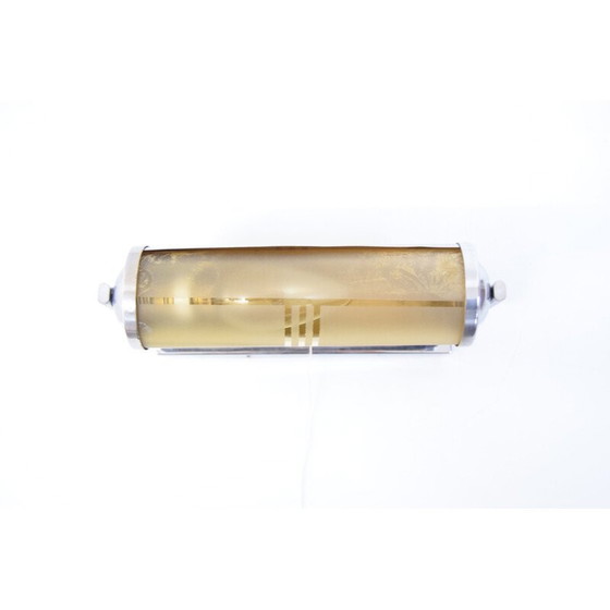 Image 1 of Vintage art deco buisvormige wandlamp in kunstglas en chroom, Tsjecho-Slowakije 1930